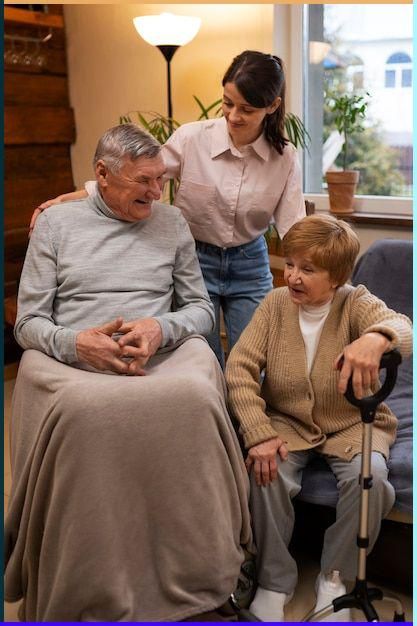 Female caretaker providing companionship to elderly woman